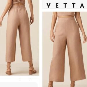 Vetta Wide Leg Apron Linen Pants Womens Size 10 Side Zip Cropped High Rise NWT